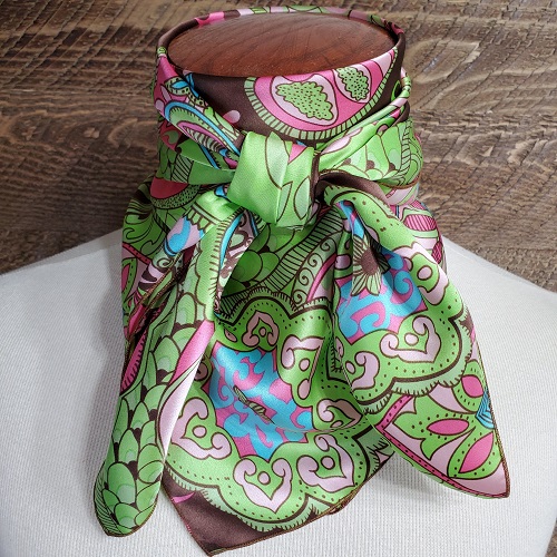 Charmeuse: Lime/Brown Paisley - Cowboy Images 